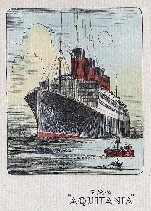 Painting of the RMS Aquitania, Cunard Line RMS Aquitania Cabin Class Passenger List - 10 August 1938.