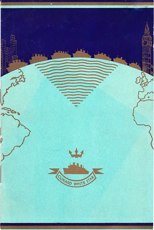 Front Cover of a Tourist Class Passenger List from the RMS Aquitania of the Cunard Line, Departing 22 April 1939 from Southampton to New York via Cherbourg