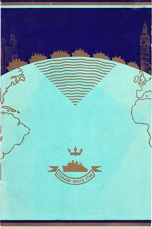 Front Cover of a Cabin Class Passenger List from the RMS Aquitania of the Cunard Line, Departing 17 May 1939 from New York to Southampton via Cherbourg