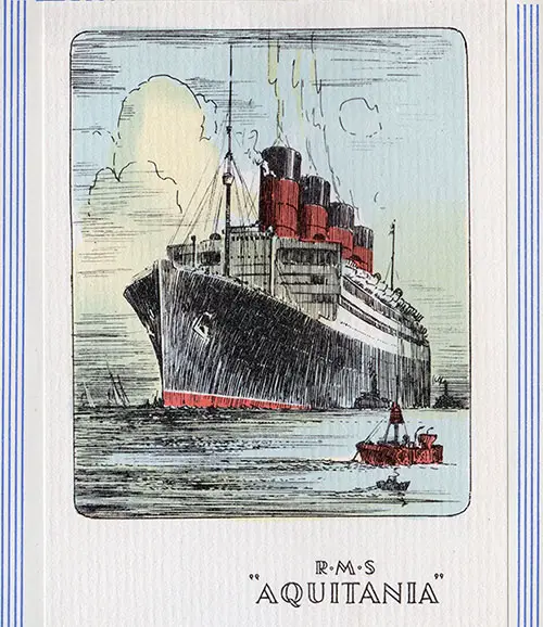 Painting of the RMS Aquitania Included in the Cunard Line RMS Aquitania Cabin Class Passenger List for 17 May 1939.