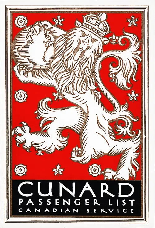 Front Cover, Cunard Line RMS Aurania Passenger List, 1930.