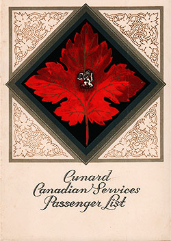 Front Cover, Cunard Line RMS Ausonia Cabin Class Passenger List - 20 September 1930.