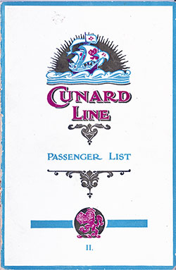 GGA Image ID # 1239a1d956 Front Cover, Cunard RMS Berengaria Second Class Passenger List - 25 August 1923.