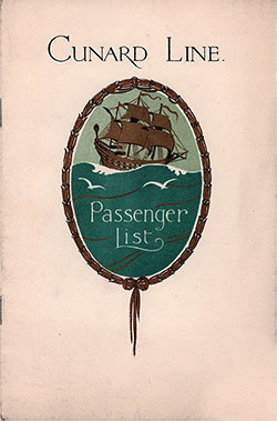 GGA Image ID # 1308b8447c Front Cover, Cunard Line RMS Berengaria Tourist Third Cabin Passenger List - 16 August 1930.