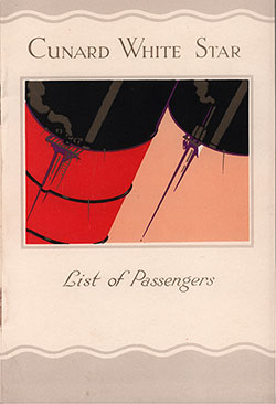 Front Cover, Cunard Line RMS Berengaria First Class Passenger List - 26 June 1935.