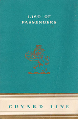 Front Cover of a Tourist Class Passenger List from the MV Britannic of the Cunard Line, Departing 10 April 1953 from Liverpool to New York via Cobh