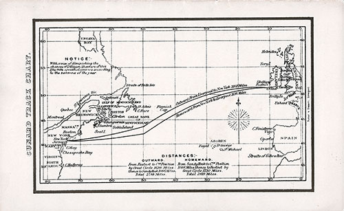 Cunard Atlantic Ocean Track Chart, 1895.