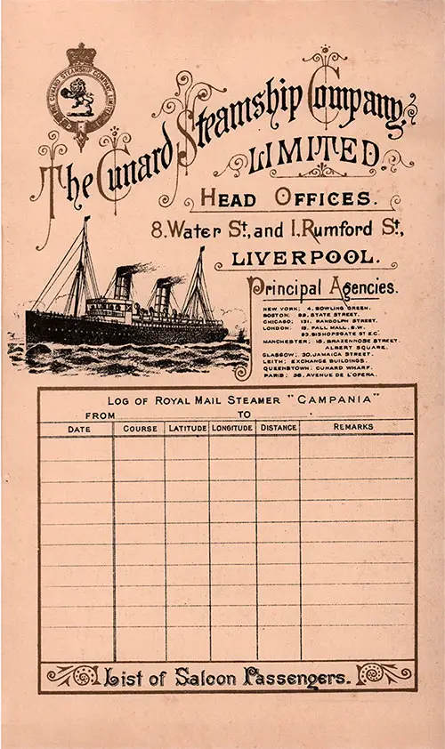 Front Cover - 1898-09-03 Passenger Manifest for the RMS Campania
