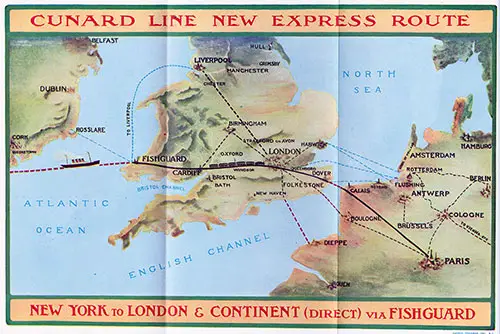 Map of Cunard Line New Express Route.