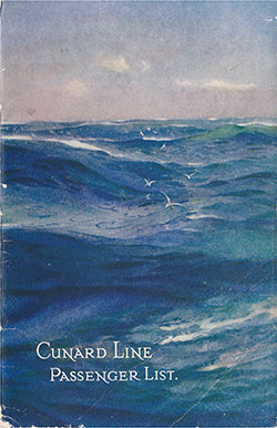 Front Cover, Cunard RMS Caronia Saloon and Second Cabin Passenger List - 7 August 1920.