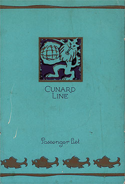 Front Cover, Cunard Line RMS Caronia Cabin and Tourist Class Passenger List - 12 September 1931.
