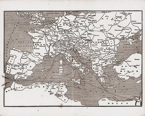 Route Map, Cunard Line SS Carpathia Saloon Passenger List - 4 November 1913.