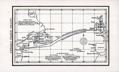 Cunard Atlantic Ocean Track Chart, 1895.