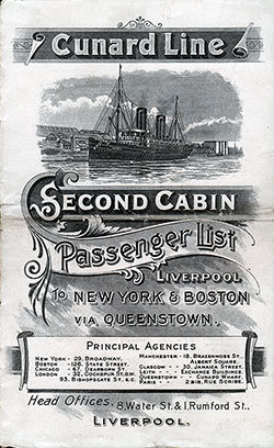 Passenger Manifest, Cunard Line RMS Etruria, 1904, Liverpool to New York
