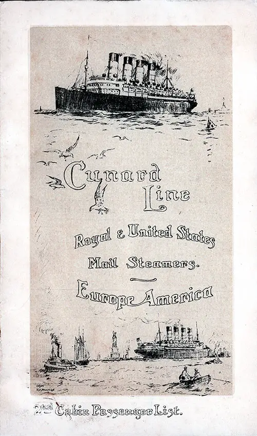Passenger Manifest, Cunard Line Ivernia 1910 Liverpool To Boston 