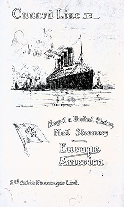 Front Cover, Cunard RMS Laconia Second Cabin Passenger List - 3 September 1912.