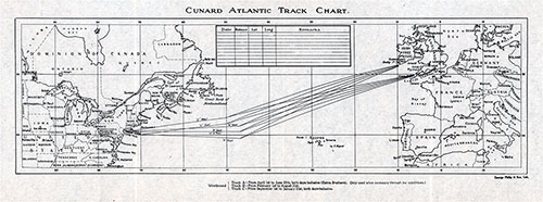 Cunard Atlantic Track Chart, RMS Laconia, 1929.