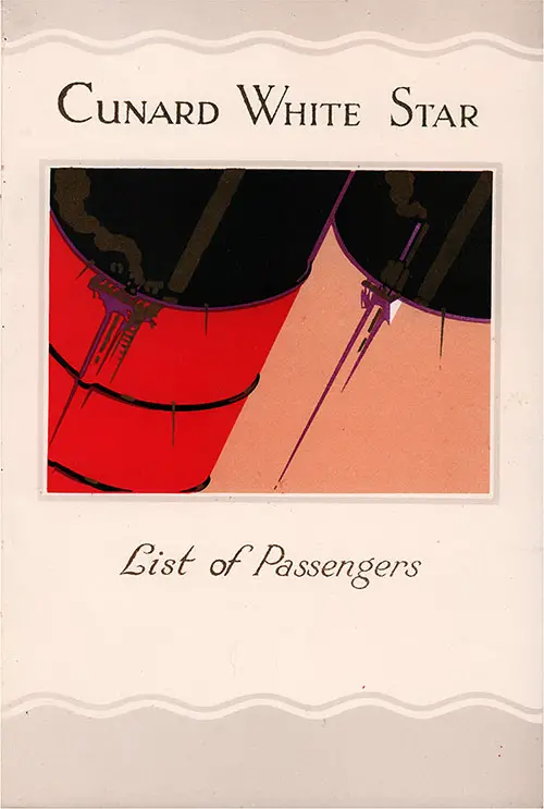Cover of a Cabin and Tourist Class Passenger List from the RMS Laconia of the Cunard Line, Departing Saturday, 16 March 1935 from Liverpool to Boston and New York
