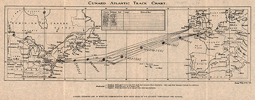 Cunard Atlantic Track Chart, used during the RMS Lancastria Voyage of 6 September 1930.