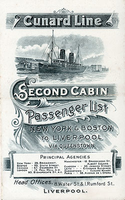 1900-09-22 Passenger Manifest for the SS Lucania