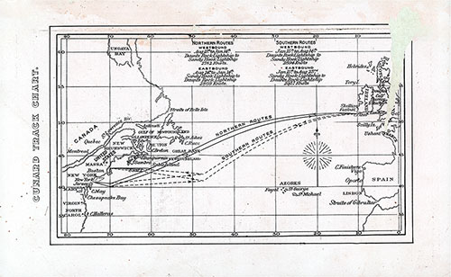 Cunard Transatlantic Track Chart, 1902.