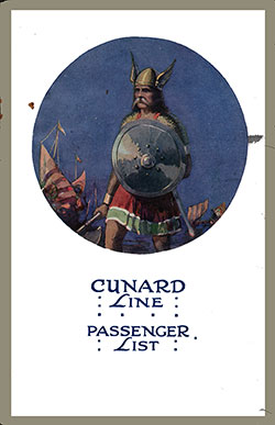 Front Cover, Cunard Line RMS Mauretania Cabin Class Passenger List - 30 April 1921.