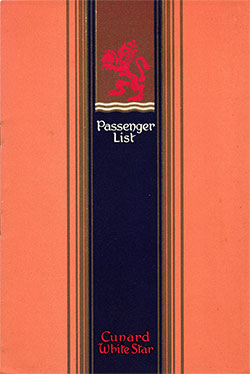 Front Cover of a Cabin Class Passenger List from the RMS Mauretania of the Cunard Line, Departing 7 September 1948 from Southampton to New York Via Cherbourg