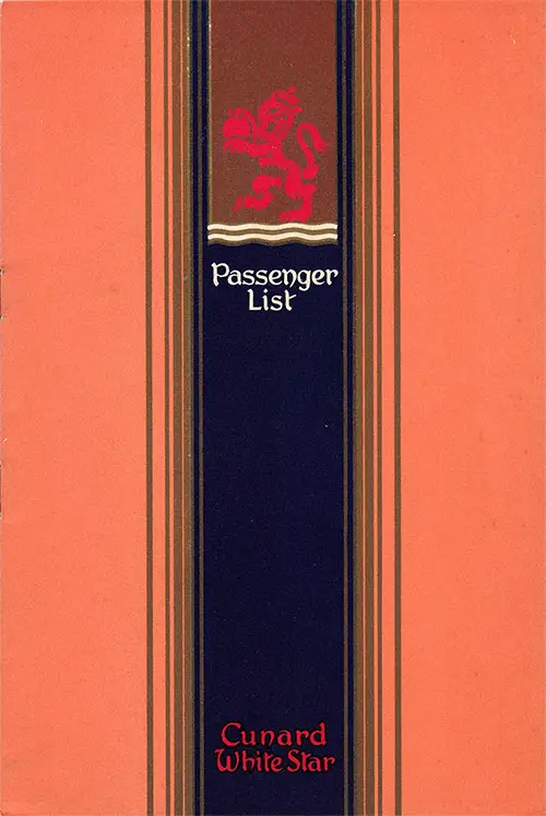 Front Cover of a Cabin Class Passenger List from the RMS Mauretania of the Cunard Line, Departing 7 September 1948 from Southampton to New York Via Cherbourg