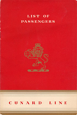 GGA Image ID # 172c237cfd Front Cover of a First Class Passenger List from the RMS Mauretania of the Cunard Line, Departing 4 August 1953 from Southampton to New York Via Le Havre and Cobh