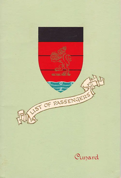 This 1954 Vintage Passenger List Cover From the Cunard Line Represents a Clean, Elegant Design, Still Incorporating Their Logo in the form of a Crest.