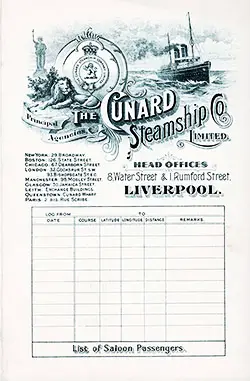 Passenger Manifest, RMS Pannonia, Cunard Line, August 1905, Trieste to New York 