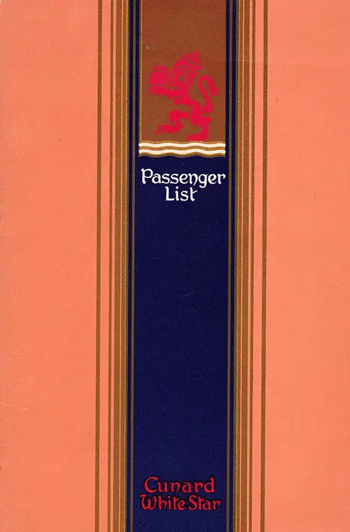 Front Cover of a Cabin Class Passenger List from the RMS Queen Elizabeth of the Cunard Line, Departing 14 May 1948 from New York to Southampton via Cherbourg