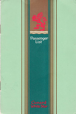 Front Cover of a Tourist Class Passenger List from the RMS Queen Elizabeth of the Cunard Line, Departing 24 June 1948 from Southampton to New York via Cherbourg