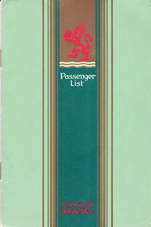 Front Cover of a Tourist Class Passenger List from the RMS Queen Elizabeth of the Cunard Line, Departing 24 June 1948 from Southampton to New York via Cherbourg