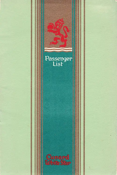 Front Cover of a Tourist Class Passenger List from the RMS Queen Elizabeth of the Cunard Line, Departing 31 October 1948 from Southampton to New York via Cherbourg