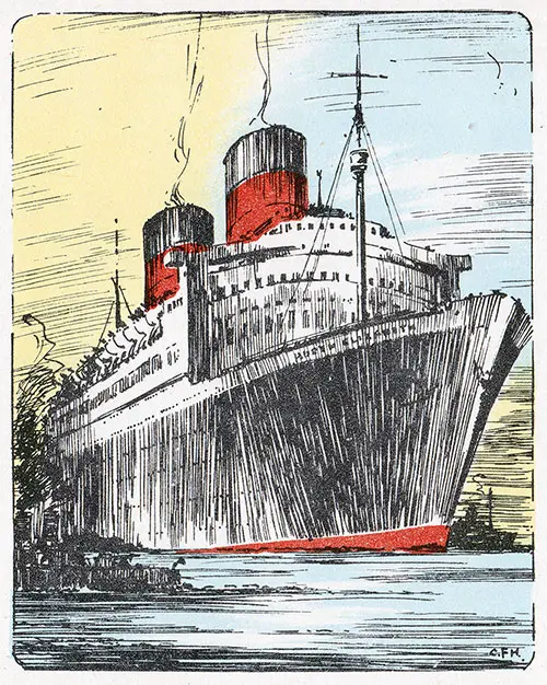 Painting of the QE on the Back Cover, Cunard Line RMS Queen Elizabeth Cabin Class Passenger List - 6 May 1949.