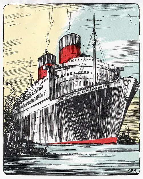 Painting of the QE, Cunard Line RMS Queen Elizabeth Cabin Class Passenger List - 16 November 1950.