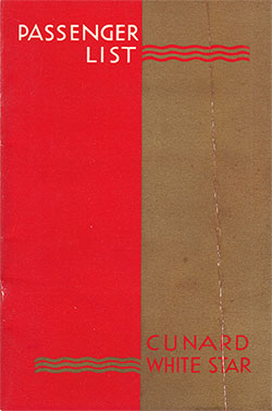 Front Cover of a First Class Passenger List from the RMS Queen Elizabeth of the Cunard Line, Departing 18 June 1952 from New York to Southampton via Cherbourg