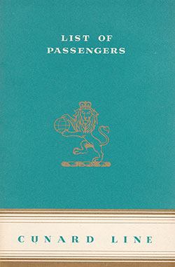 Front Cover of a Tourist Class Passenger List from the RMS Queen Elizabeth of the Cunard Line, Departing 11 June 1953 from Southampton to New York via Cherbourg