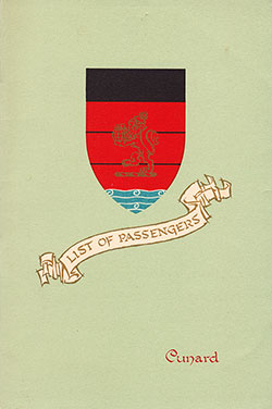 Front Cover of a Cabin Class Passenger List from the RMS Queen Elizabeth of the Cunard Line, Departing 26 August 1954 from Southampton to New York via Cherbour