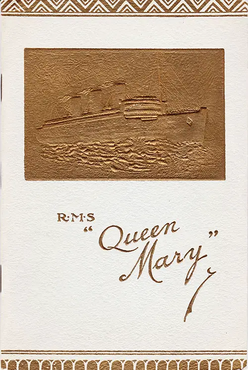 A Golden Cover Adorns This 1936 Passenger List for the RMS Queen Mary of the Cunard Line.