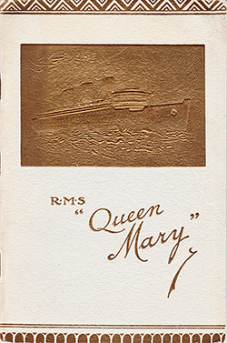 Front Cover of a Tourist Class Passenger List from the RMS Queen Mary of the Cunard Line, Departing 2 September 1936 from Southampton to New York via Cherbourg