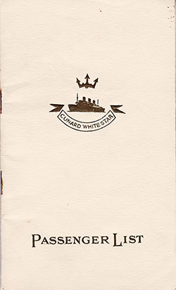 Front Cover of a Third Class Passenger List from the RMS Queen Mary of the Cunard Line, Departing 9 June 1937 from New York to Southampton via Cherbourg