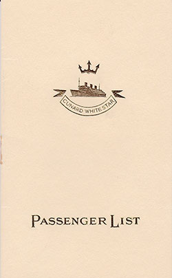 Front Cover of a Third Class Passenger List from the RMS Queen Mary of the Cunard Line, Departing 12 November 1938 from Southampton to New York via Cherbourg