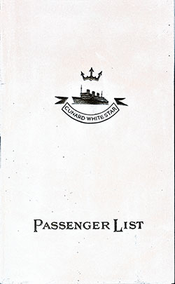 Front Cover, Cunard Line RMS Queen Mary Third Class Passenger List - 12 July 1939.