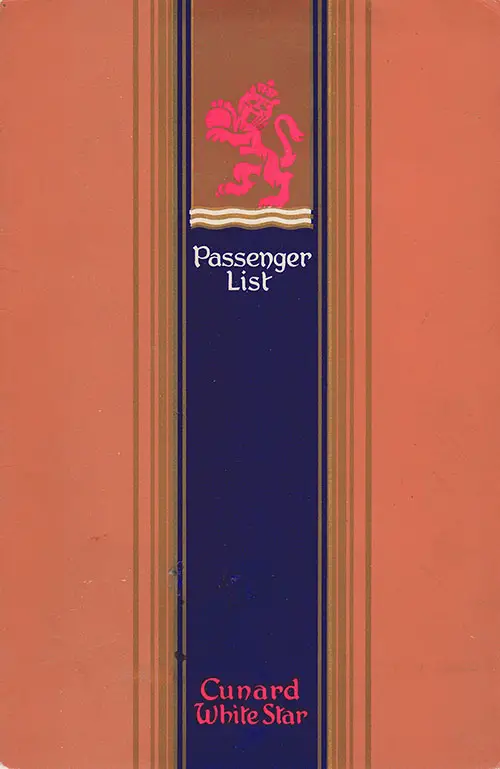 Front Cover of a Cabin Class Passenger List from the RMS Queen Mary of the Cunard Line, Departing 2 July 1948 from Southampton to New York via Cherbourg
