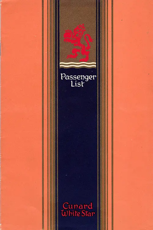 Cover of a Cabin Class Passenger List from the RMS Queen Mary of the Cunard Line, Departing 7 August 1948 from Southampton to New York