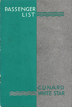 Front Cover, Cunard Line RMS Queen Mary Tourist Passenger List - 8 February 1950.