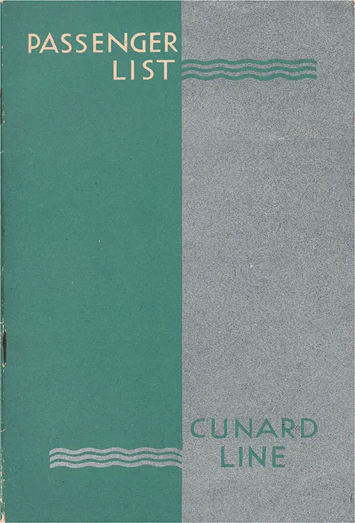 Front Cover, Cunard Line RMS Queen Mary Tourist Passenger List - 7 October 1950.