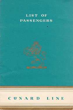 Front Cover of a Tourist Class Passenger List from the RMS Queen Mary of the Cunard Line, Departing 16 September 1953 from Southampton to New York via Cherbourg
